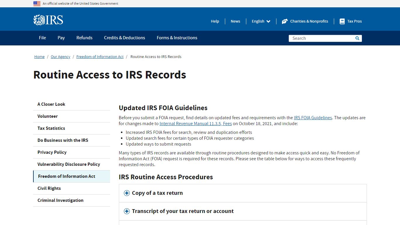 Routine Access to IRS Records | Internal Revenue Service