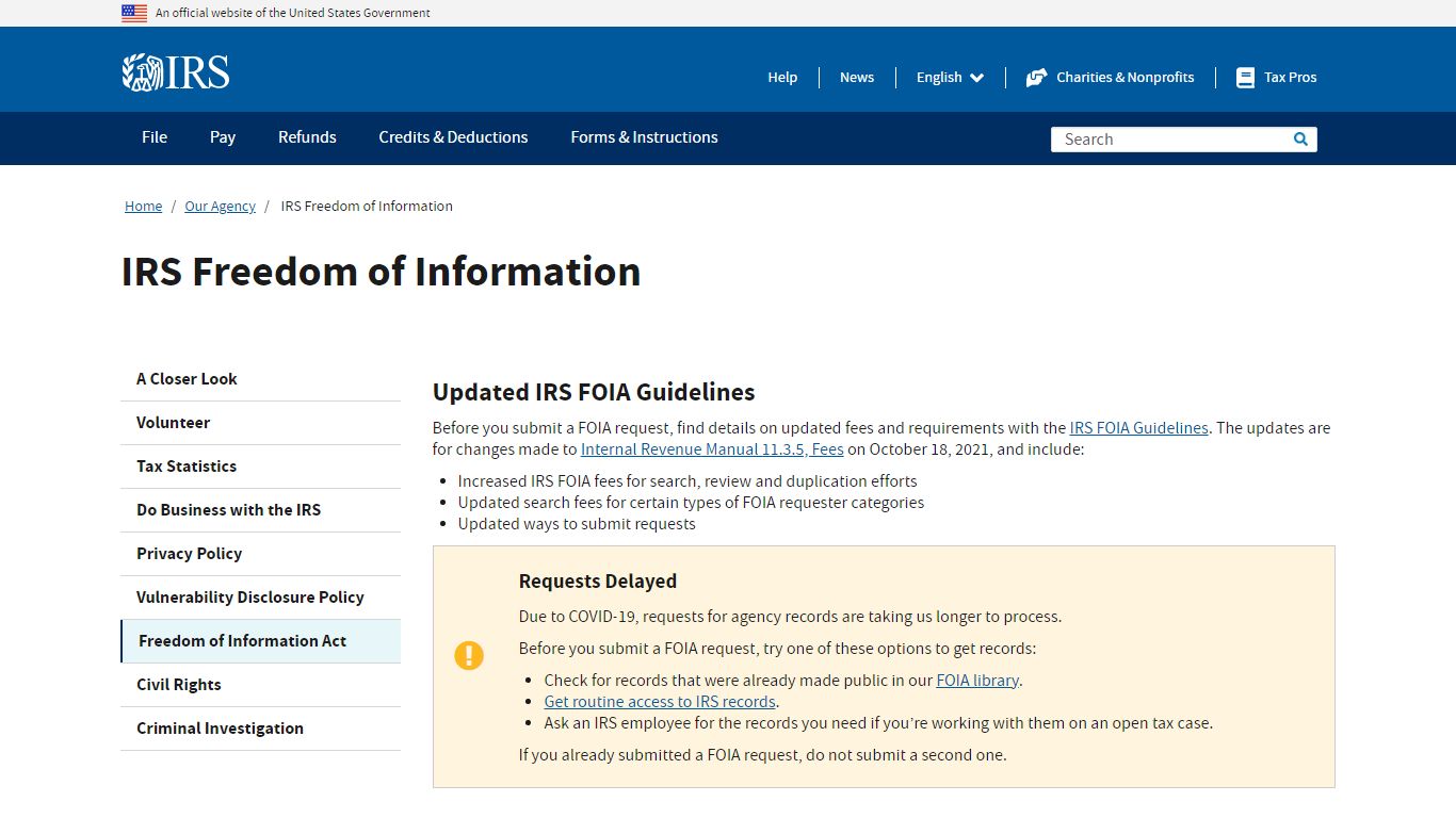 IRS Freedom of Information | Internal Revenue Service